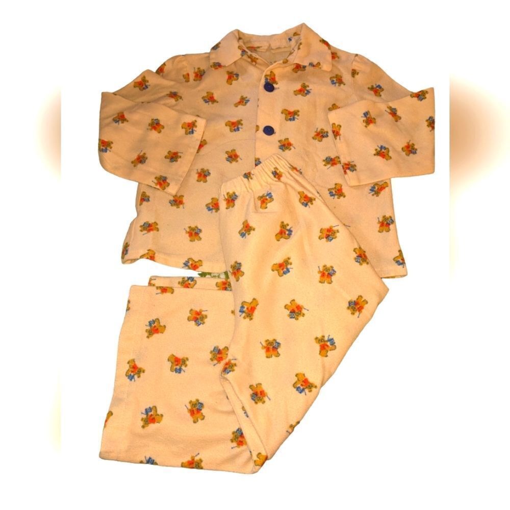 Vintage Teddy bear homespun kids fleece pajama set